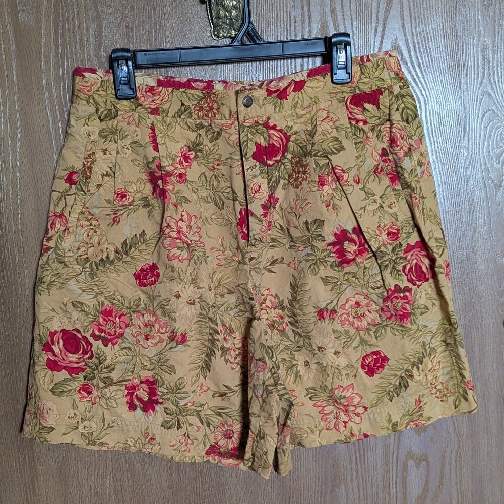 Lizsport Vintage Yellow Floral High Rise Shorts, 12